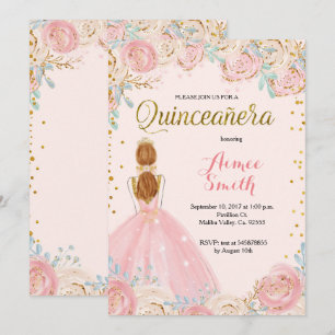 Elegant Pink Gold Quinceanera Uitnodiging