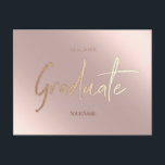 Élégant Pink Graduate Invitation Cartes postales<br><div class="desc">Carte d'études personnalisée sans photos. Elégant Pink Graduate Faire-part ou Invitation Cartes postales, Stylish Modern Calligraphie Script texte Cartes postales en faux rose rosegold feuille métallique.</div>