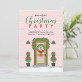 Élégant Pink Green Accueil Fête de Noël Invitation (Debout devant)