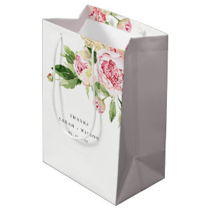 Elegant Pink Green Peony Floral Bedankt Weddenscha Medium Cadeauzakje
