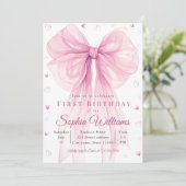 Elegant Pink Heart Bow Baby Shower Invitation (Debout devant)