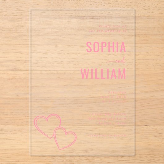 Elegant Pink Hearts Wedding Invitation (Recto)