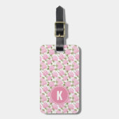 Elegant Pink Hydragea Flowers Pattern Monogram Bagagelabel (Voorkant verticaal)