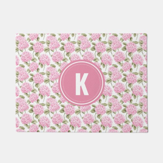 Elegant Pink Hydragea Flowers Pattern Monogram Deurmat (Voorkant)