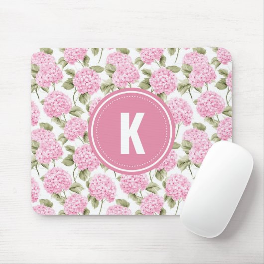 Elegant Pink Hydragea Flowers Pattern Monogram Muismat (Met muis)