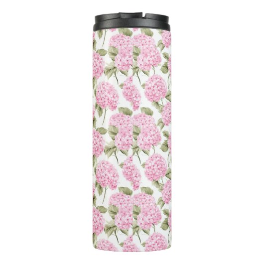 Elegant Pink Hydragea Flowers Pattern Monogram Thermosbeker (Achterkant)