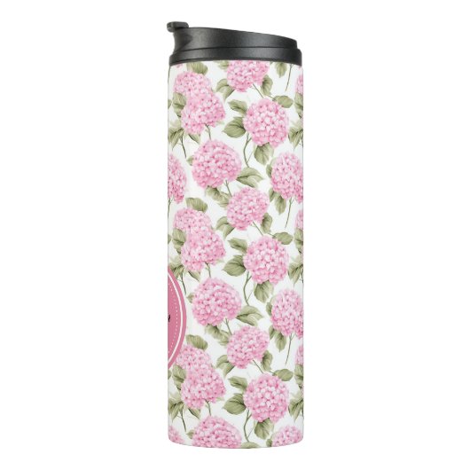 Elegant Pink Hydragea Flowers Pattern Monogram Thermosbeker (Geroteerd rechts)