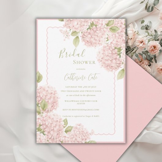 Elegant Pink Hydrangea Bridal Shower Invitation