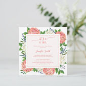 Elegant Pink Hydrangea Het is een meisje Baby show Kaart (Staand voorkant)