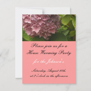 Elegant Pink Hydrangea House Warming Invitation Kaart