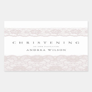 Elegant Pink Lace Christening baptisme voor Rechthoekige Sticker