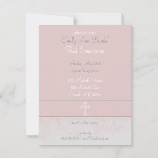 Elegant Pink Lace First Heilige Communauteit Uitno Kaart (Voorkant)