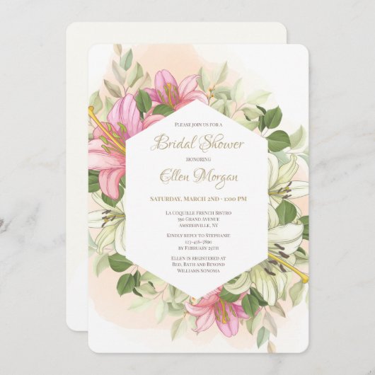 Élégant Pink Lilies 2 Invitation (Devant / Derrière)