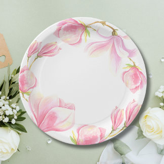 Elegant Pink Magnolia Waterverf Vrijgezellenfeest Papieren Bordje