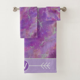 Elegant Pink Marble Pattern With Monogram  Bad Handdoek
