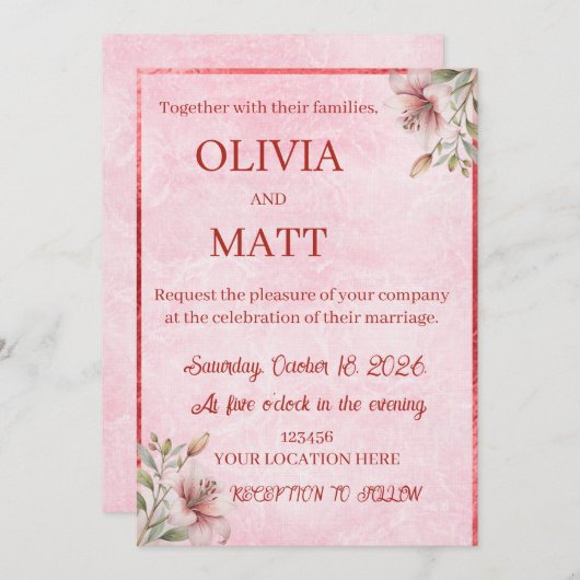 Elegant Pink Marble Watercolor Kaart (Voorkant / Achterkant)