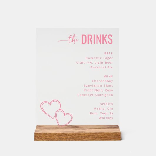 Elegant Pink Minimalist Beverage Menu Acryl Bord (Voorkant)