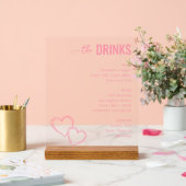 Elegant Pink Minimalist Beverage Menu Acryl Bord (Huwelijk)