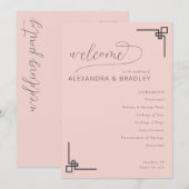 Elegant Pink Minimalist Wedding Schedule Programma (Voorkant / Achterkant)