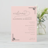 Elegant Pink Minimalist Wedding Schedule Programma (Staand voorkant)