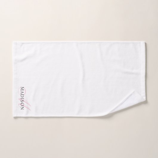 Élégant Pink Monogramme Script Nom initial Blanc (Serviette à main)