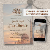 Elegant Pink Mosque Sunset Iftar Dinner Invitation