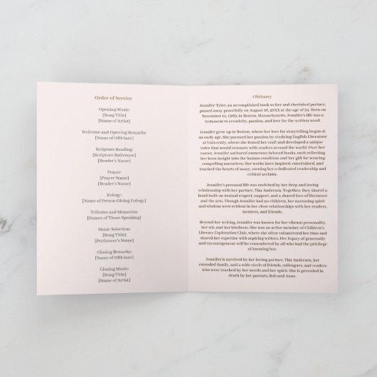 Élégant Pink nécrologie Bereavement Programmes de  (Intérieur)