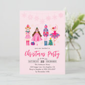 Elegant Pink Nutcracker Ballet Christmas Party Kaart (Staand voorkant)
