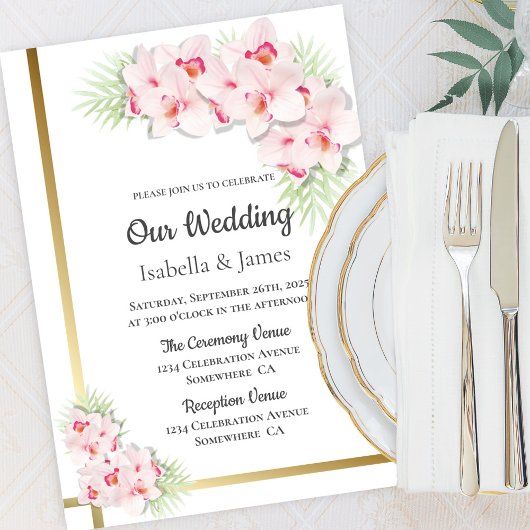 Elegant Pink Orchid Floral Wedding Kaart