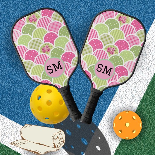 Elegant Pink Pastel Monogram Pattern For Her Pickleball Paddle