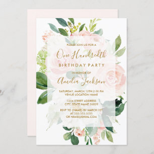 Elegant Pink Peach Bloom 100e verjaardag Kaart