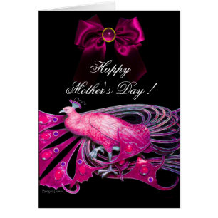 ELEGANT PINK PEACOCK, BOW, GEM STONE, Moederdag