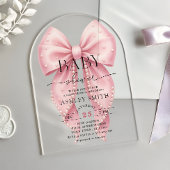Elegant Pink Pearl Bow Baby Shower Acryl Uitnodigingen