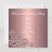 Elegant Pink Pearl & Gem Birthday Uitnodiging (Achterkant)