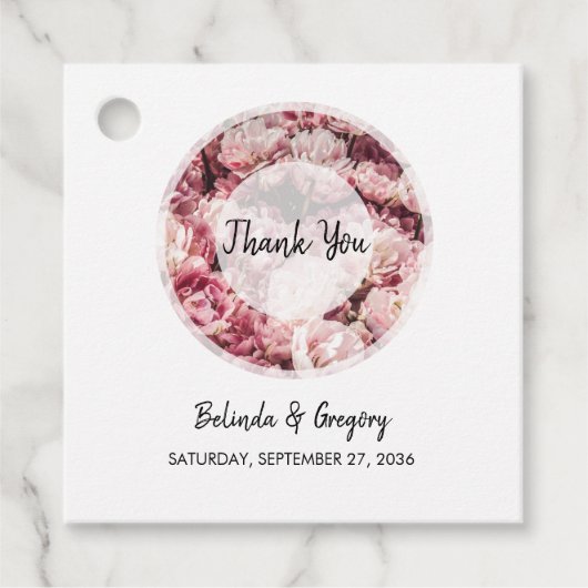 Elegant Pink Peonies Wedding Gift Bedankjes Labels (Voorkant)