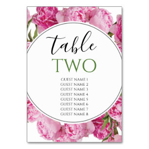 Elegant Pink Peonies Wedding Guest Names Kaart