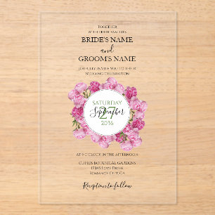 Elegant Pink Peonies Wedding Invitations Acryl Uitnodigingen