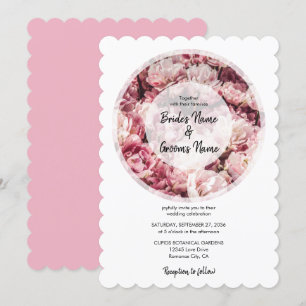 Elegant Pink Peonies Wedding Invitations Kaart