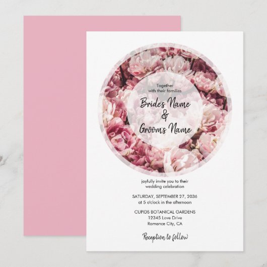 Elegant Pink Peonies Wedding Invitations Kaart (Voorkant / Achterkant)