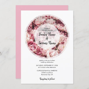 Elegant Pink Peonies Wedding Invitations Kaart