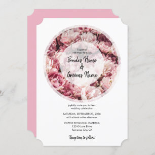 Elegant Pink Peonies Wedding Invitations Kaart