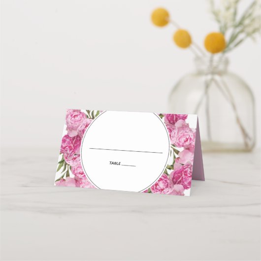 Elegant Pink Peonies Wedding Place Card (Voorkant)