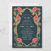 Elegant Pink Peony Art Nouveau QR Code Wedding Kaart (Voorkant)