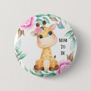 Elegant Pink Peony en een Cute Giraffe Mam om te w Ronde Button 5,7 Cm