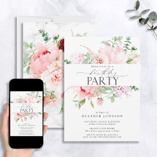Elegant Pink Peony Floral Calligraphy Birthday Kaart