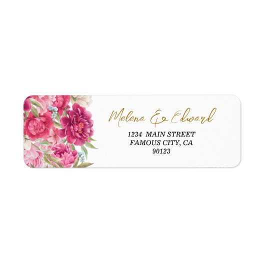 Elegant Pink Peony Florals Adres Etiket (Voorkant)