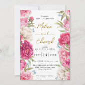 Elegant Pink Peony Florals Wedding Invitation Save The Date (Voorkant)