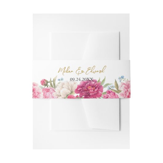 Elegant Pink Peony Florals Wedding Uitnodigingen Wikkel (Voorkant Voorbeeld)