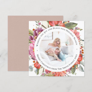 Elegant Pink Peony Modern Script Waterverf Floral Feestdagenkaart