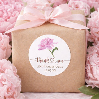Elegant Pink Peony Wedding Thank You Ronde Sticker
